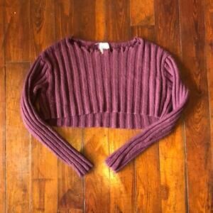BDG Purple Plum Long Sleeve Cropped Sweater - Size XS